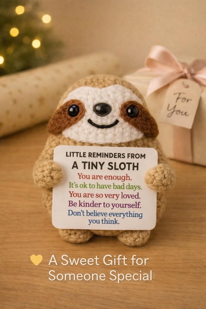 Tiny Sloth Positive Affirmation Plush • Cute Desk Decor • Pocket Reminder
