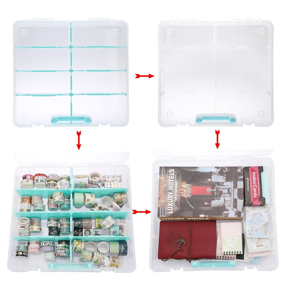 BTSKY Clear Plastic Dividing Storage Box with 8 Compartments Adjustable Stora...