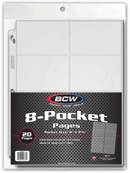 (20 Ct.) BCW Vinyl Single Sided 8-Pocket Pages - Side Loading