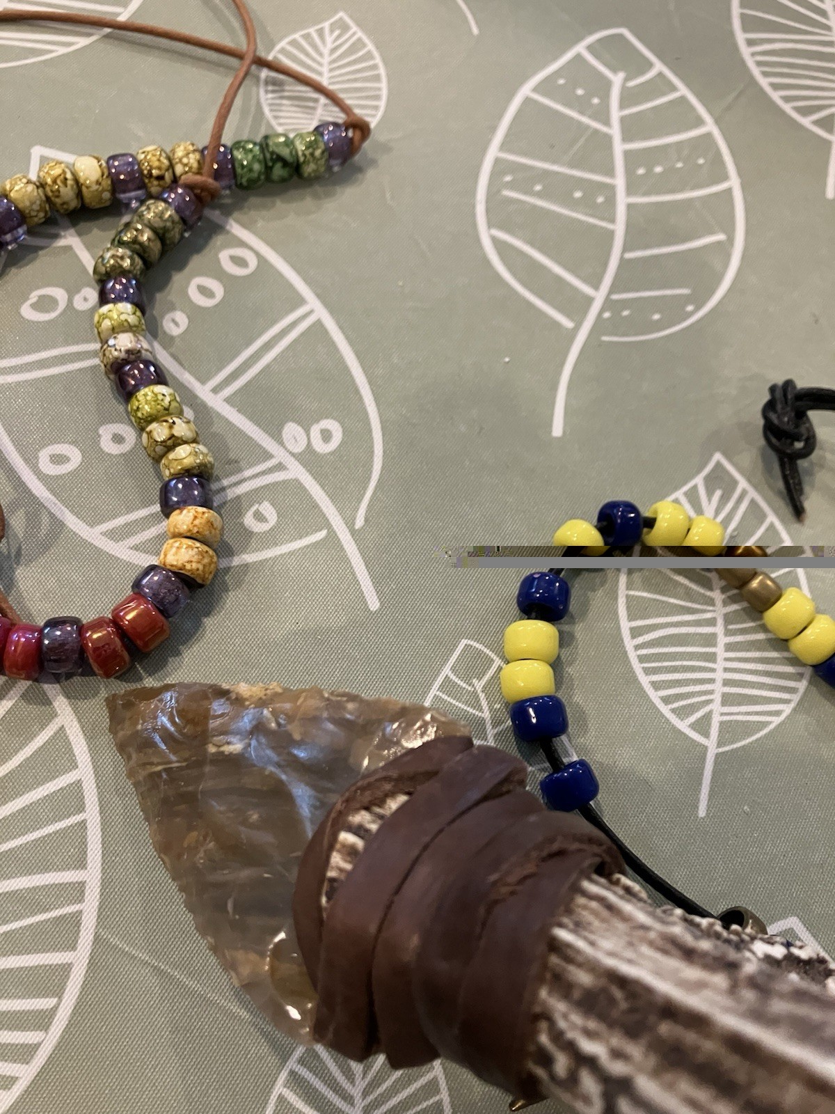 Flint Knapped Stone Arrowhead Blade W/ Antler Handle Knife 8.”inch & EXTRAS