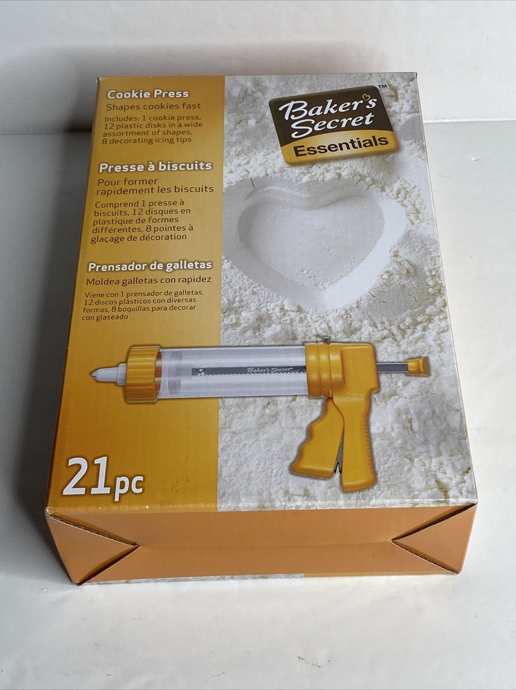 Cookie Press 21 Piece Baker's Secret Essentials 12 Disk Shapes 8 Icing Tips