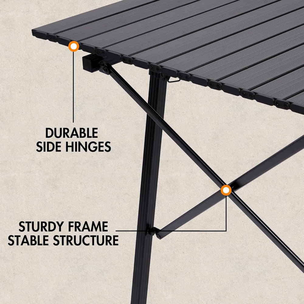 Camping Table Portable Foldable with Adjustable Legs, Aluminum Folding Table Rol