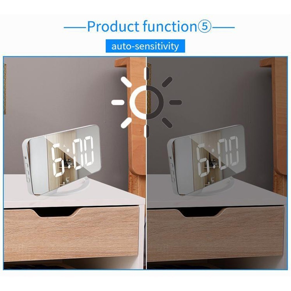 Stylish Mirror Alarm Clock with Bed Shaker and Customizable Brightness