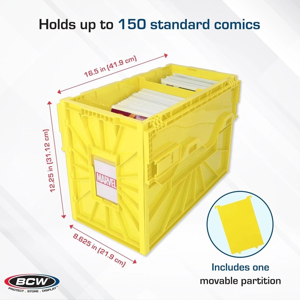 BCW Comic Book Bin Heavy Duty Plastic Box Stackable Holds 150 Bagged in YELLOW