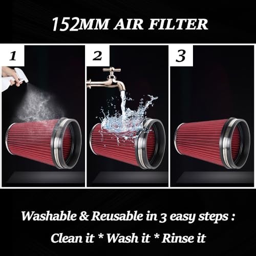 6" Inlet Cold Air Intake Filter Cone Replacement Performance Red (8" Tall)