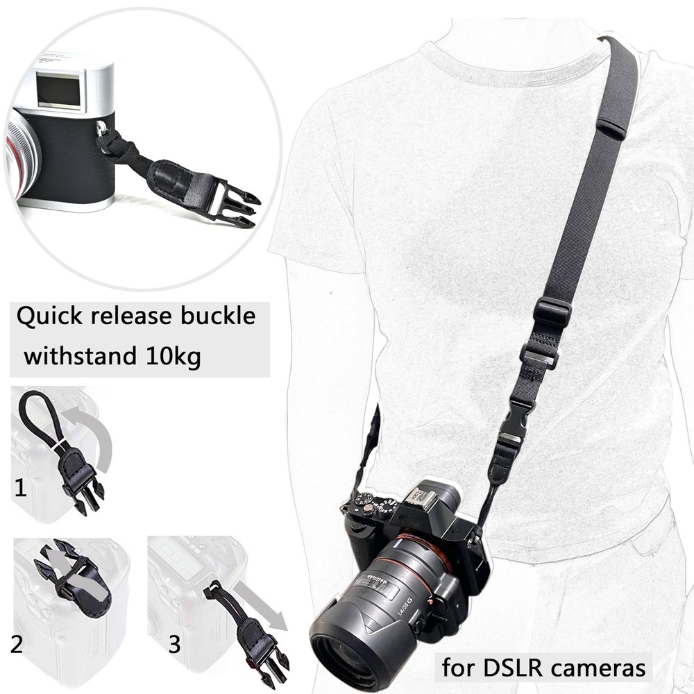 Camera Neck Strap,Soft Binocular Should Strap with Quick 56 inch, Black