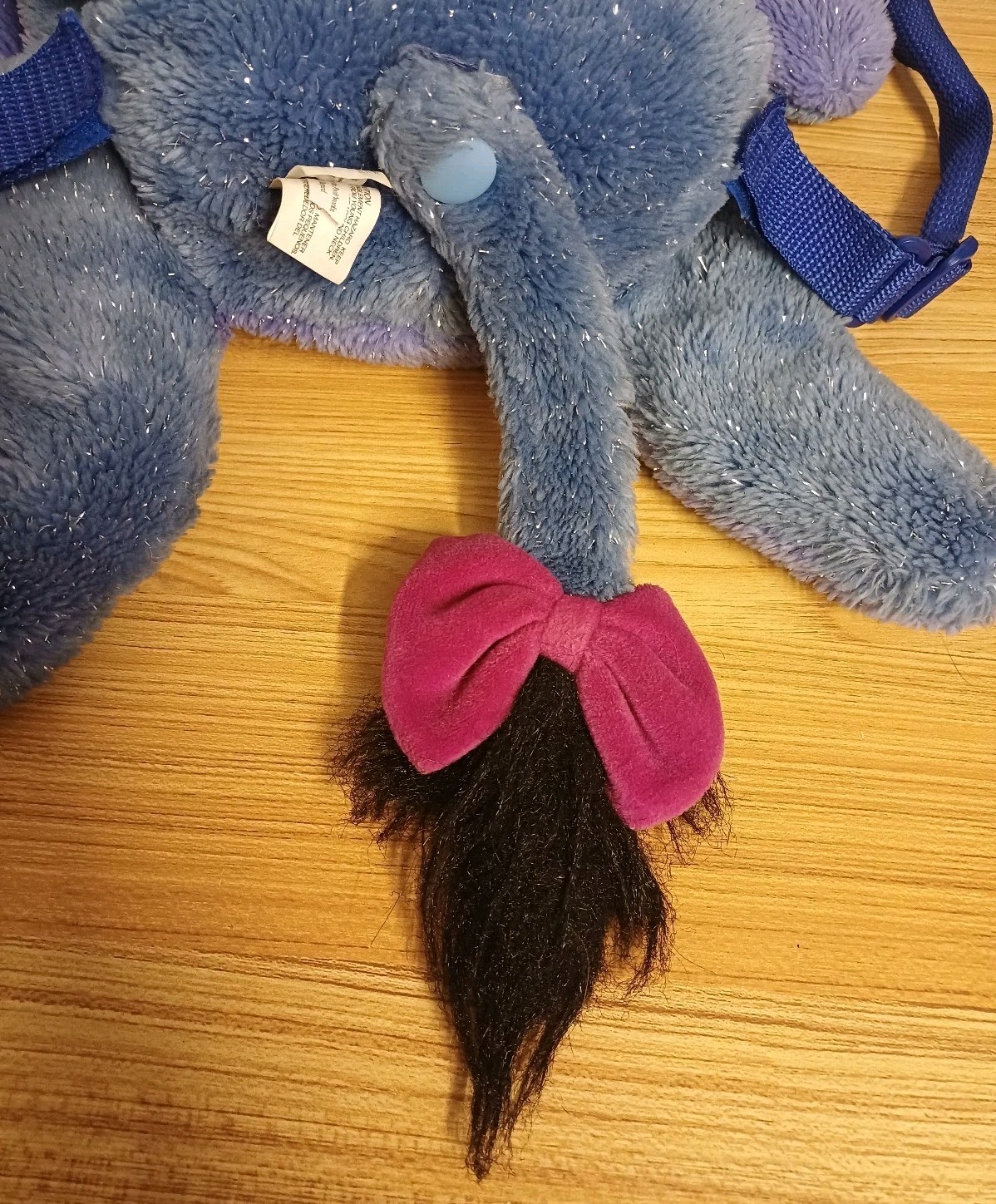 Disney Store Eeyore Sparkly Plush Backpack Adjustable Blue Straps Bag Cuddly