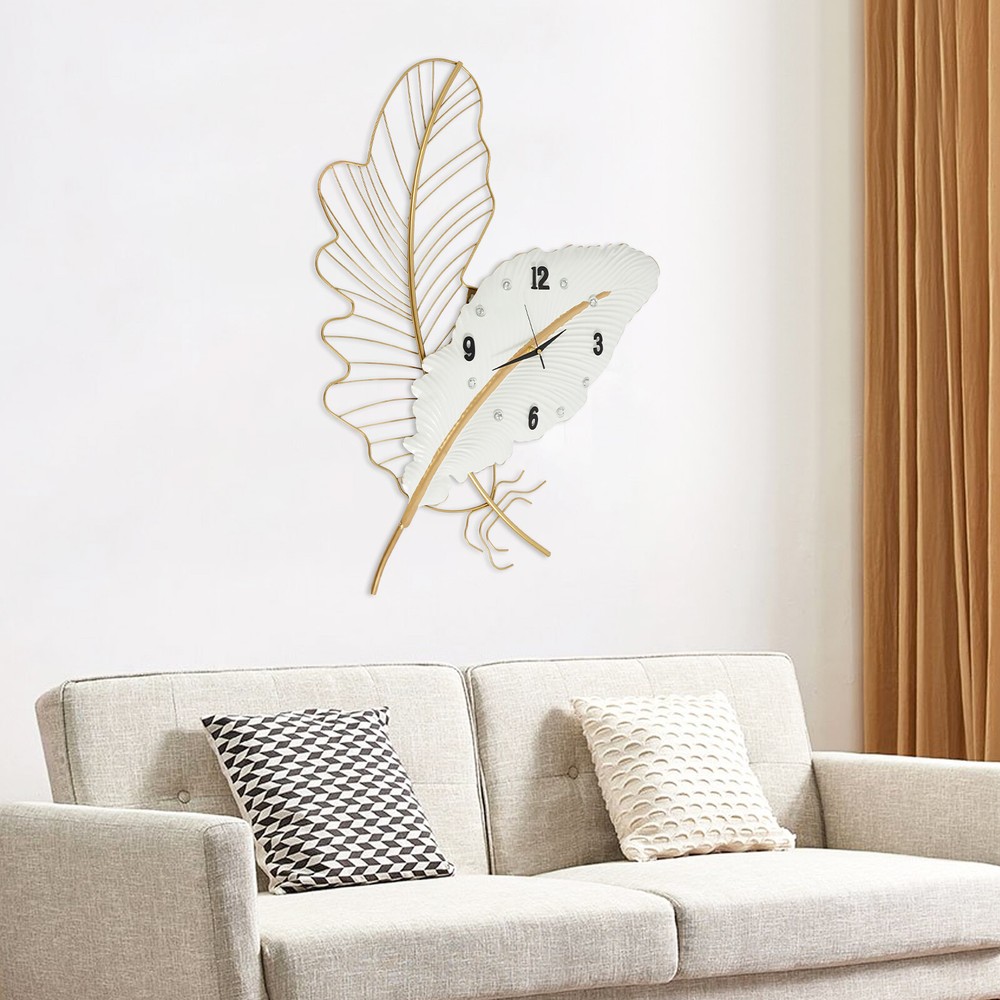 Large Wall Clock, Feather-shaped Wall Clock, Decorative Wall Clock for Home