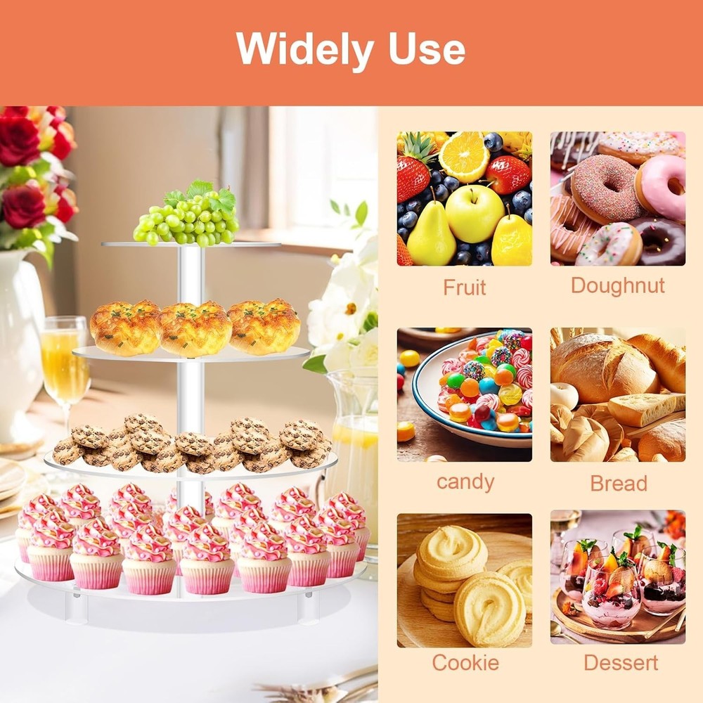 Acrylic 4 Tier Cupcake Stand, Clear Dessert Tower