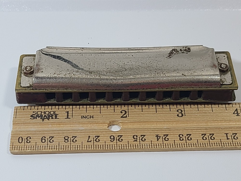 M Hohner Professional Harmonica Silver Bronze Solid Rectangular USA Made Vintage