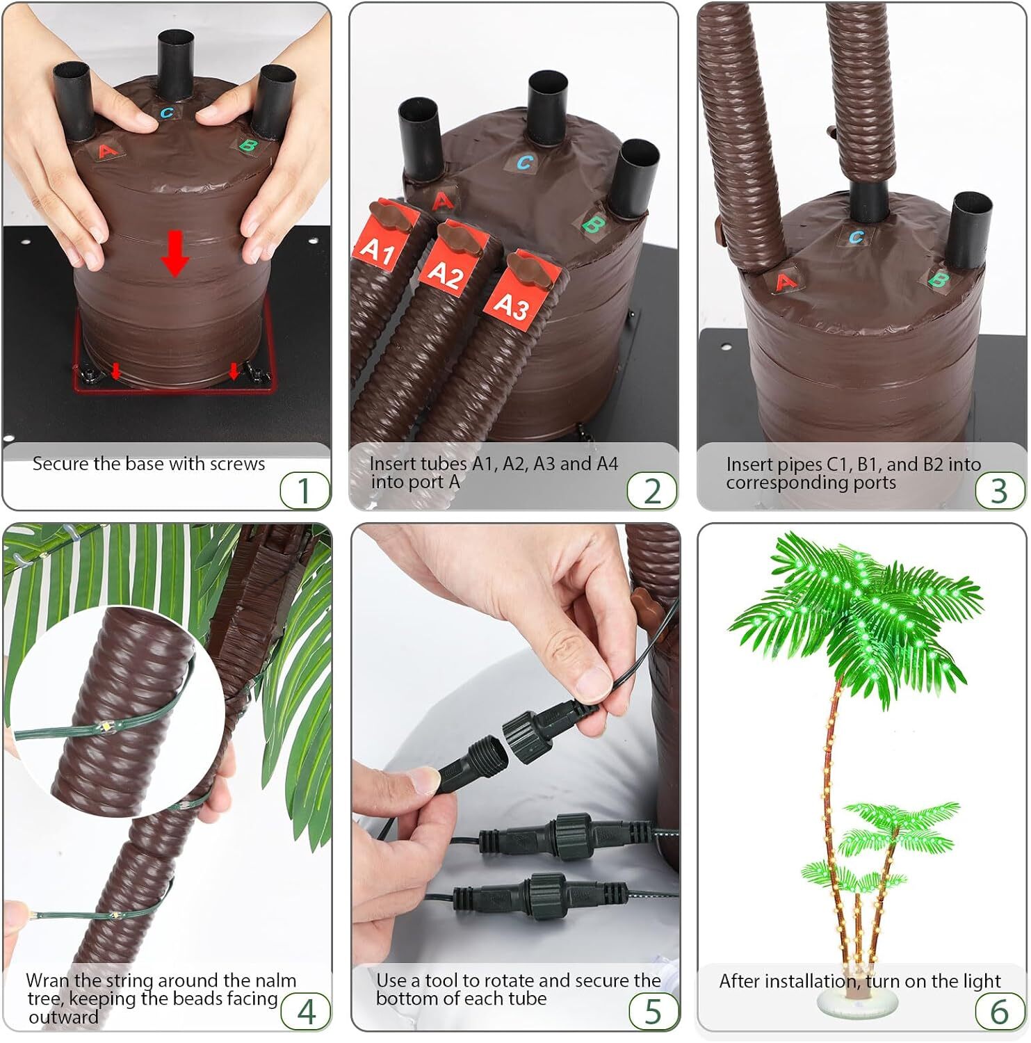 7FT Lighted Palm Tree 3 Trunks LED Christmas Tree Lights for Yard Pool Bar Party