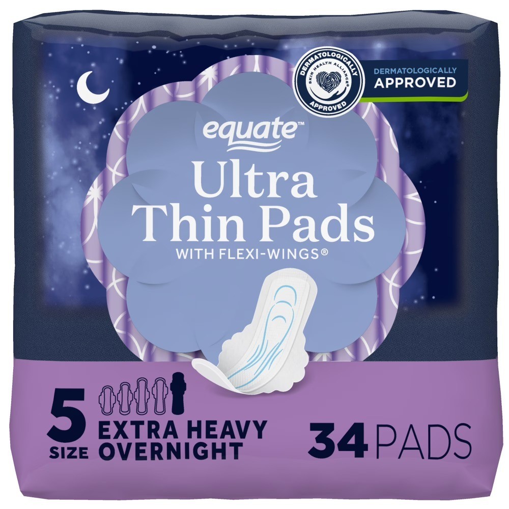 Ultra Thin Overnight Pads with Wings Size 5 Extra Heavy Absorbency 34 Count