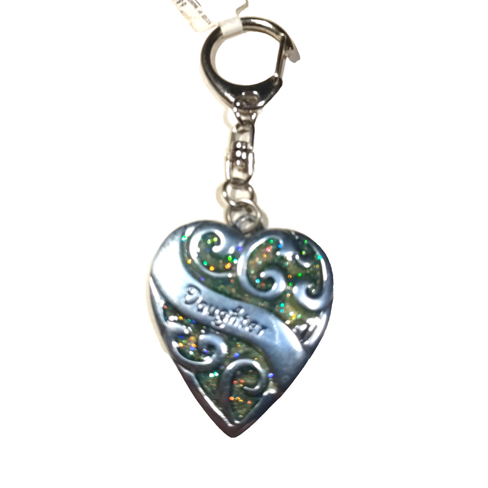 Daughter Heart Keychain Glitter Shine Scroll Work