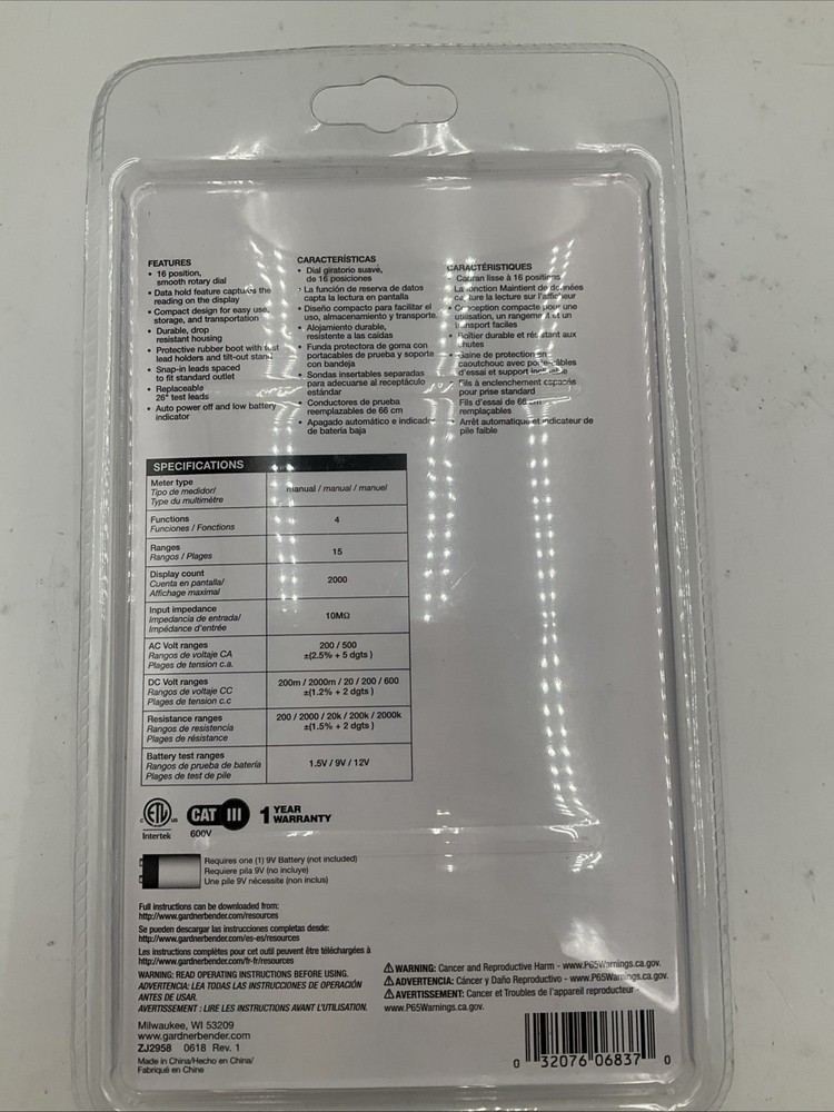 Gardner Bender 14 Range 4-Function Manual Ranging Digital Multimeter With Rubber