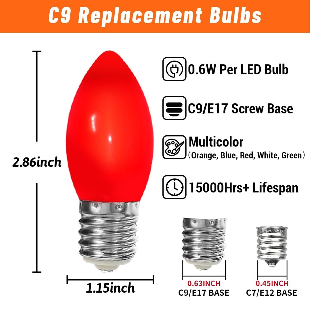 Chritsmas Multicolor C9 LED Replacement Bulbs,25 Pack Colored Plastic Shatter...
