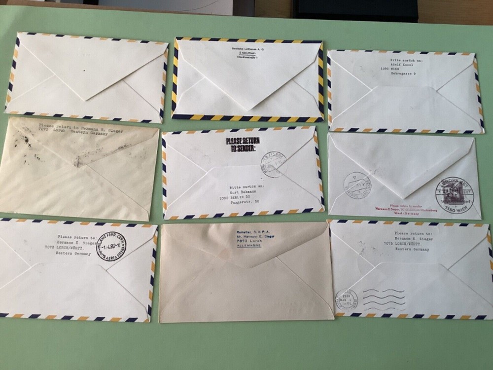 Airmail flight cover mixed world 9 items Ref A1470