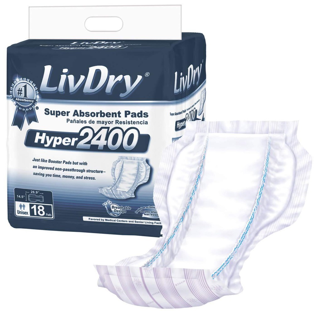 Hyper 2400 Incontinence Pads 18 Count Comfortable Leak Proof Inserts