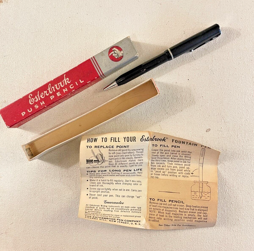 1940s Black Esterbrook Dollar Propelling Pencil original box Excellent working!
