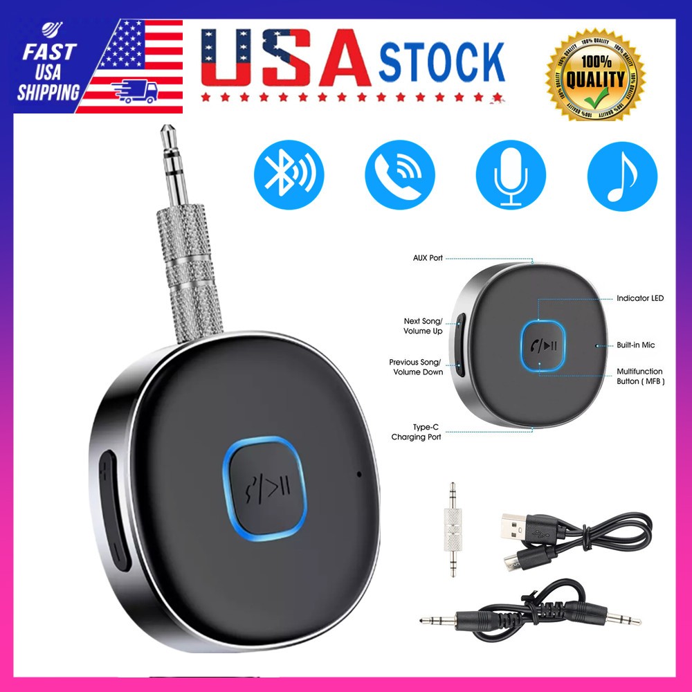 Bluetooth Receiver 3.5mm AUX Car Adapter Wireless Audio Receiver for Home Stereo