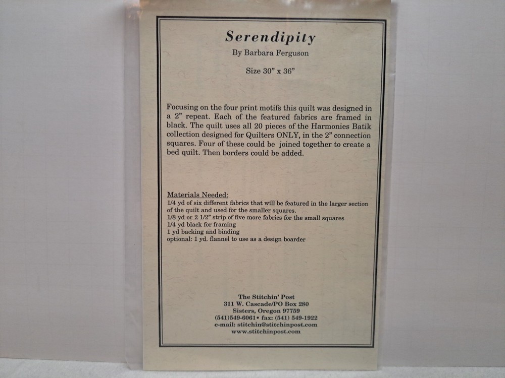 The Stitchin' Post Pattern - Serendipity (30" x 36") - Uncut