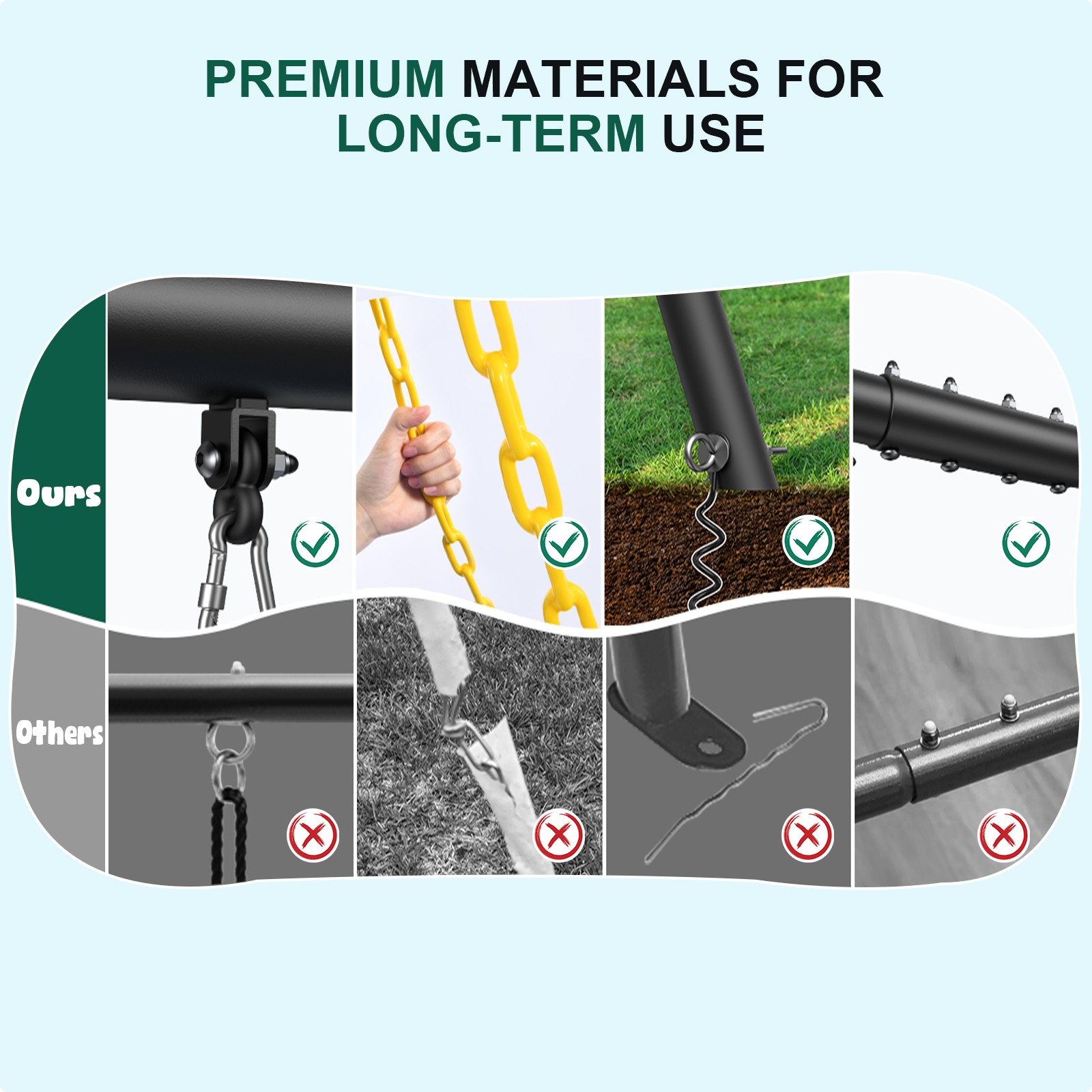 600lb Outdoor Swing Set for Backyard with 3 Swings Heavy Duty Metal Swing Stand