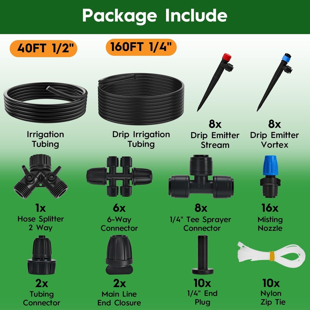 200 FT Quick-Connect Drip Irrigation System Kit, Automatic Garden Watering Mi...