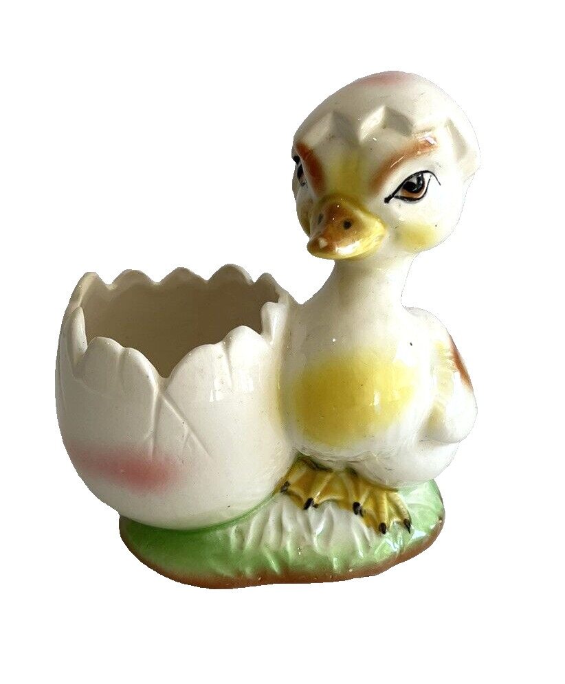 Vintage Ceramic Decorative Easter Egg Holder With Cute Duckling