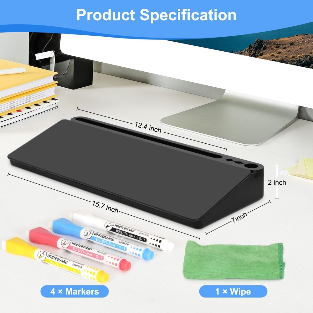 Desktop Glass Whiteboard with Storage, Desk Board with Computer Keyboard Stan...
