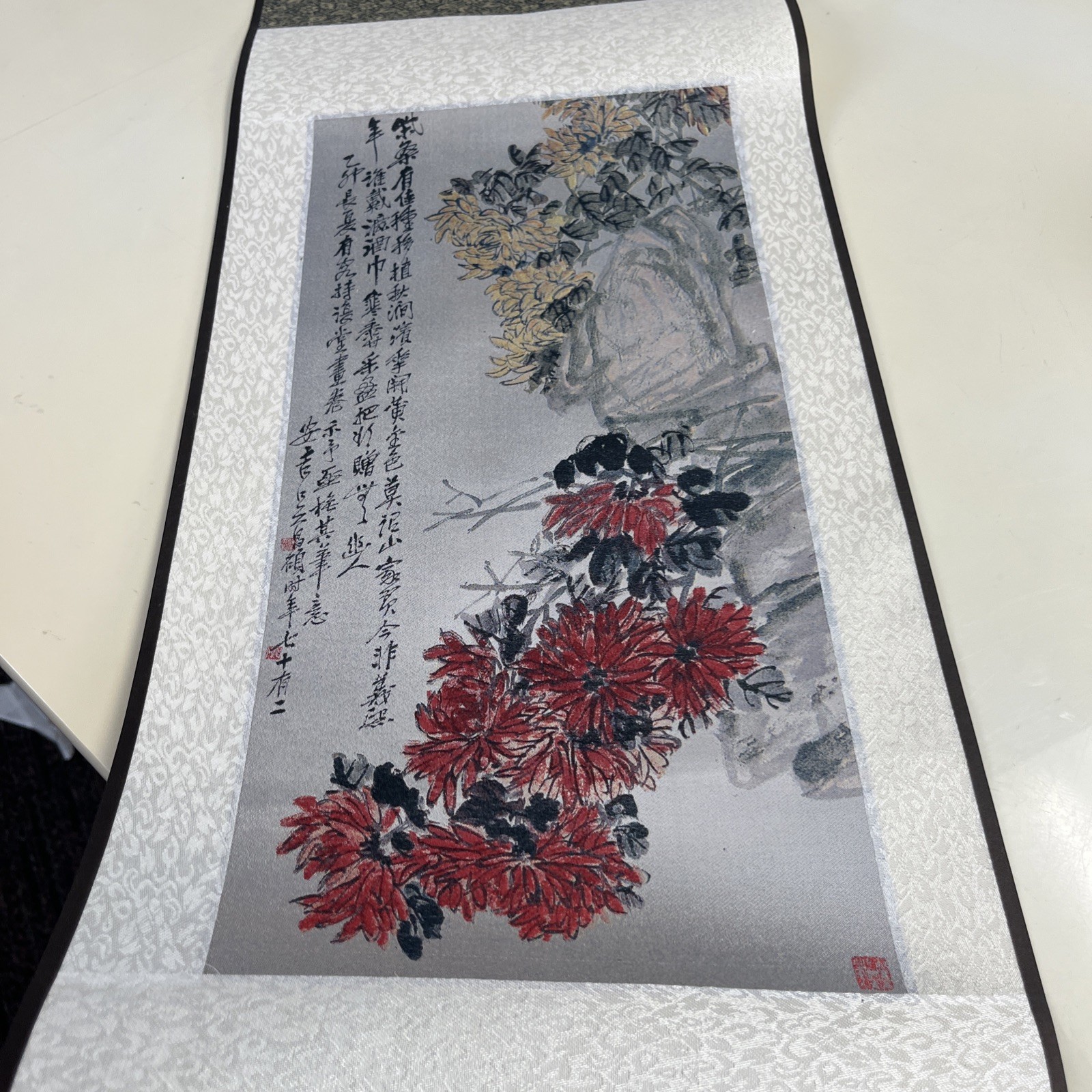 Floral 4 Silk &Brocade Scrolls Based On Wu Changshuo Art Wall Hangings Chinese