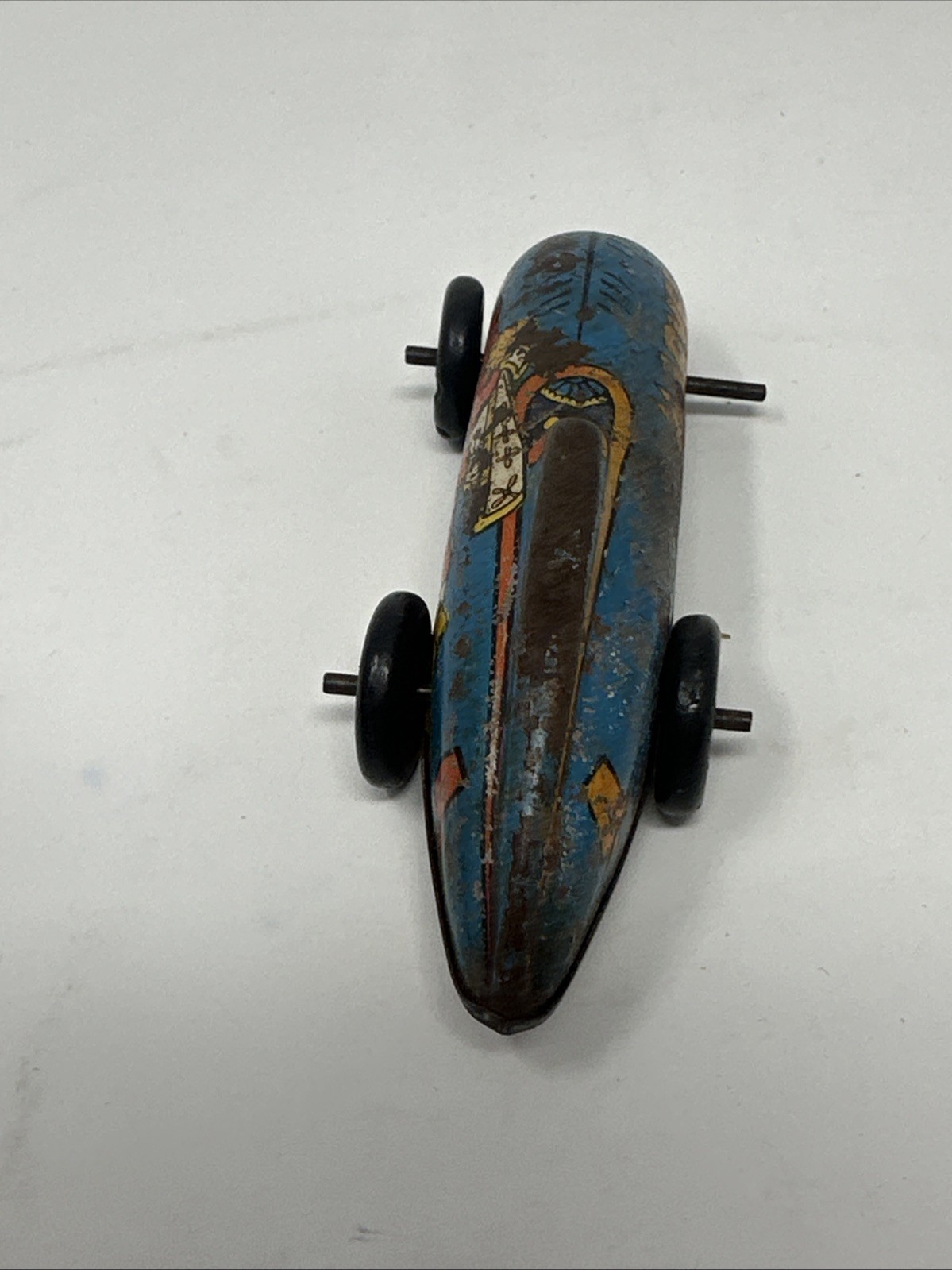 1947 Fawcett Comics Publications Captain Marvel Tin Wind-Up Racer-Blue #4-TLC