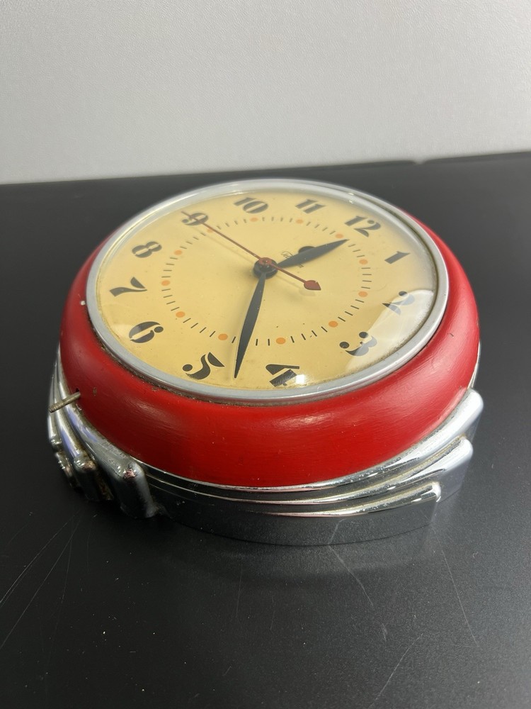 MCM Warren Telechron Model 2H09 Red Electric Wall Clock -Needs New Plug