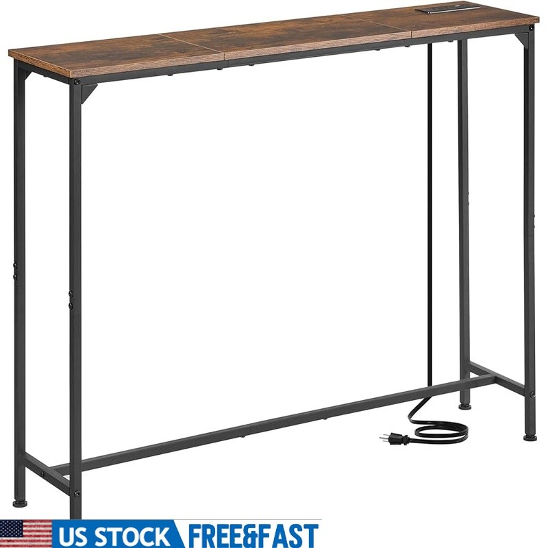 Narrow Console Table W/ Outlets USB Type-C Charging Slim Sofa Entryway Storage