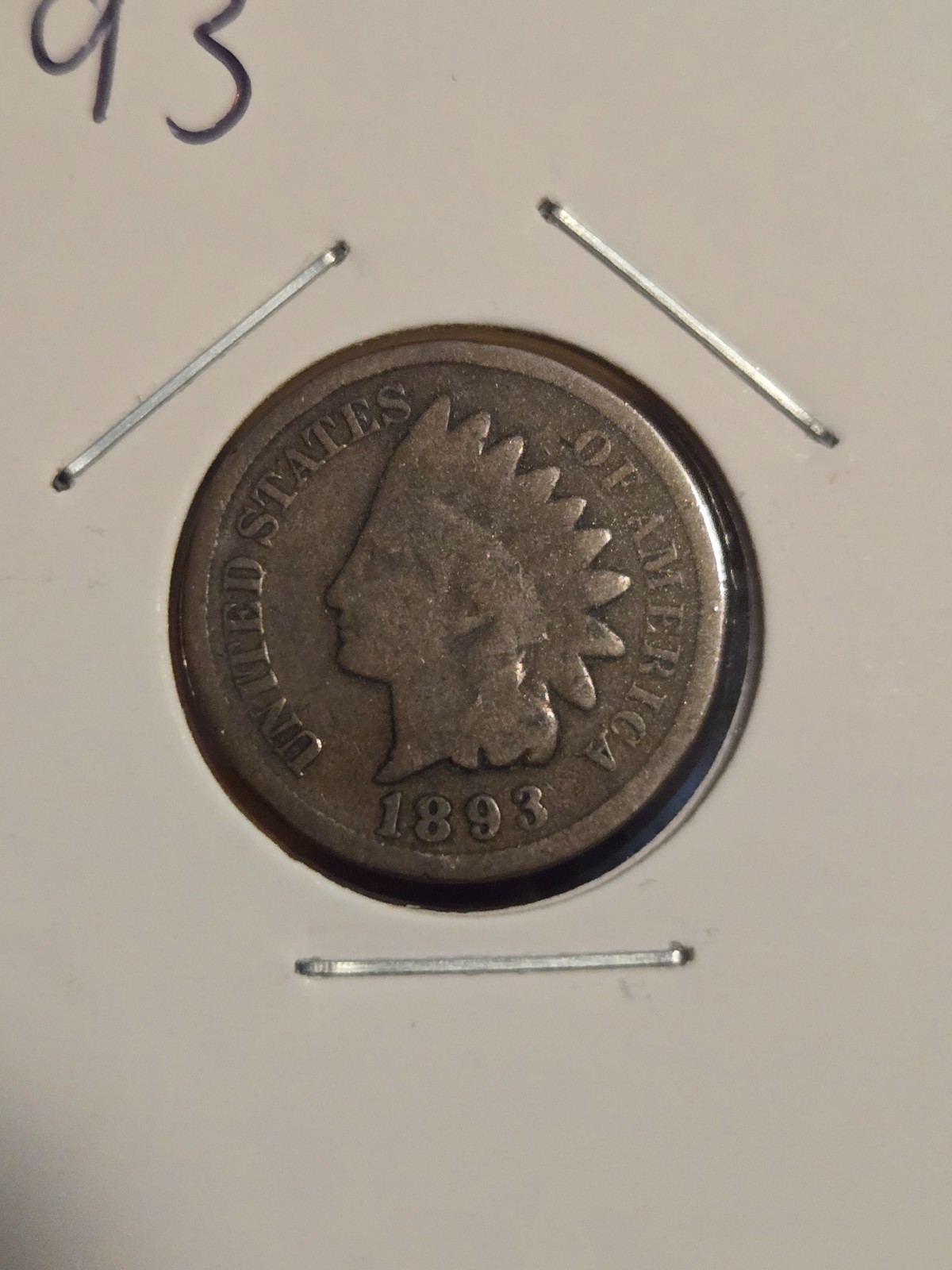 1893 Indian Head Cent – Good to Very Good (G–VG) Condition