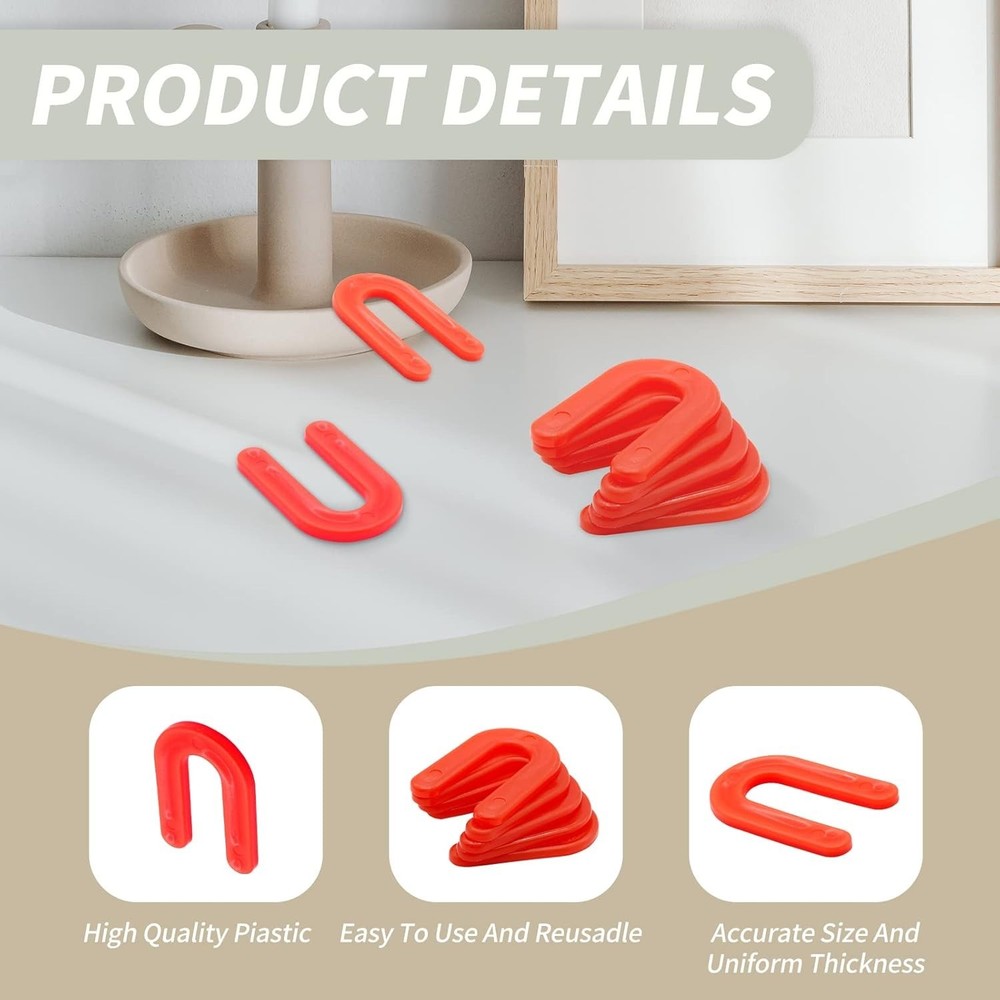 Efficient 50 Pack Red U-Shaped Tile Spacers - 1/8 Inch for Seamless Alignment