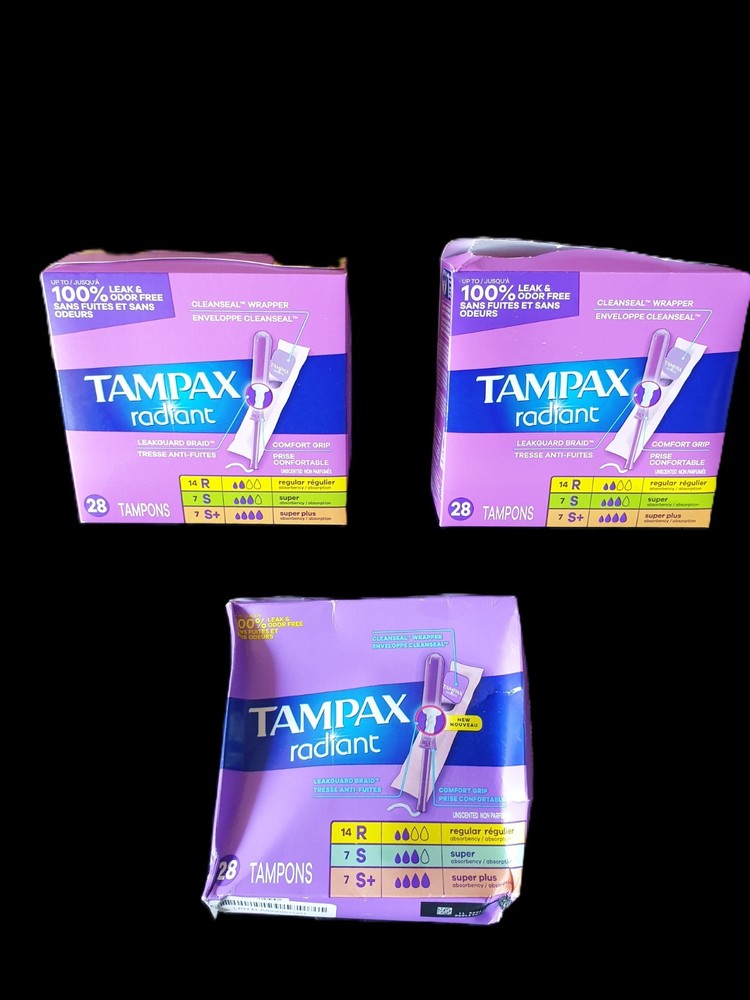 Tampax Radiant Women's Tampons LeakGuard Braid Regular/Super Absorbency 3-Pack