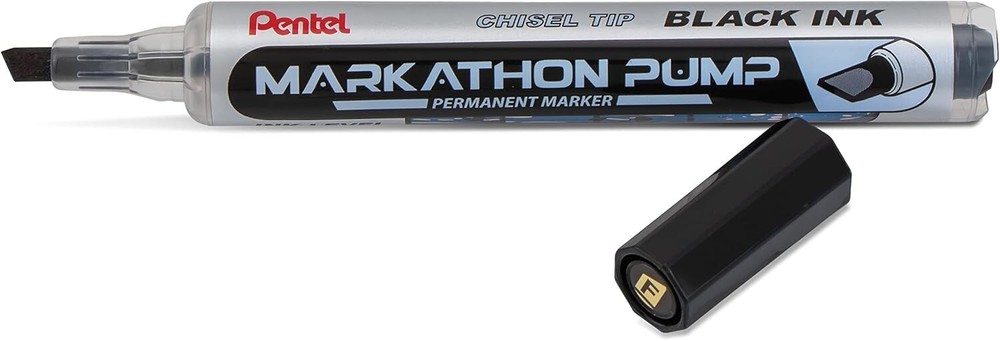 Pentel Markathon Pump Permanent Marker, Chisel Tip, Black Ink, 4 Pack