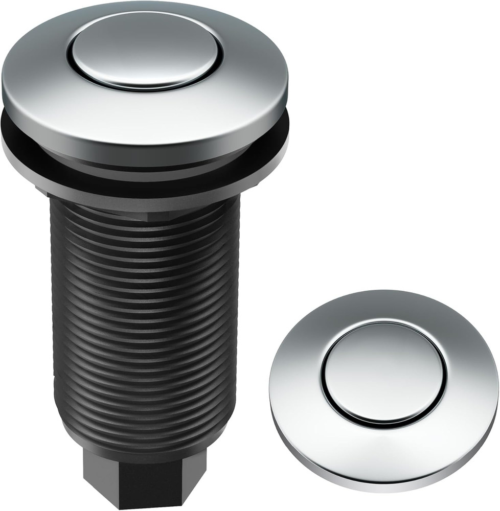 Chrome Garbage Disposal Air Switch Kit with Button, Adapter, and Power Cord