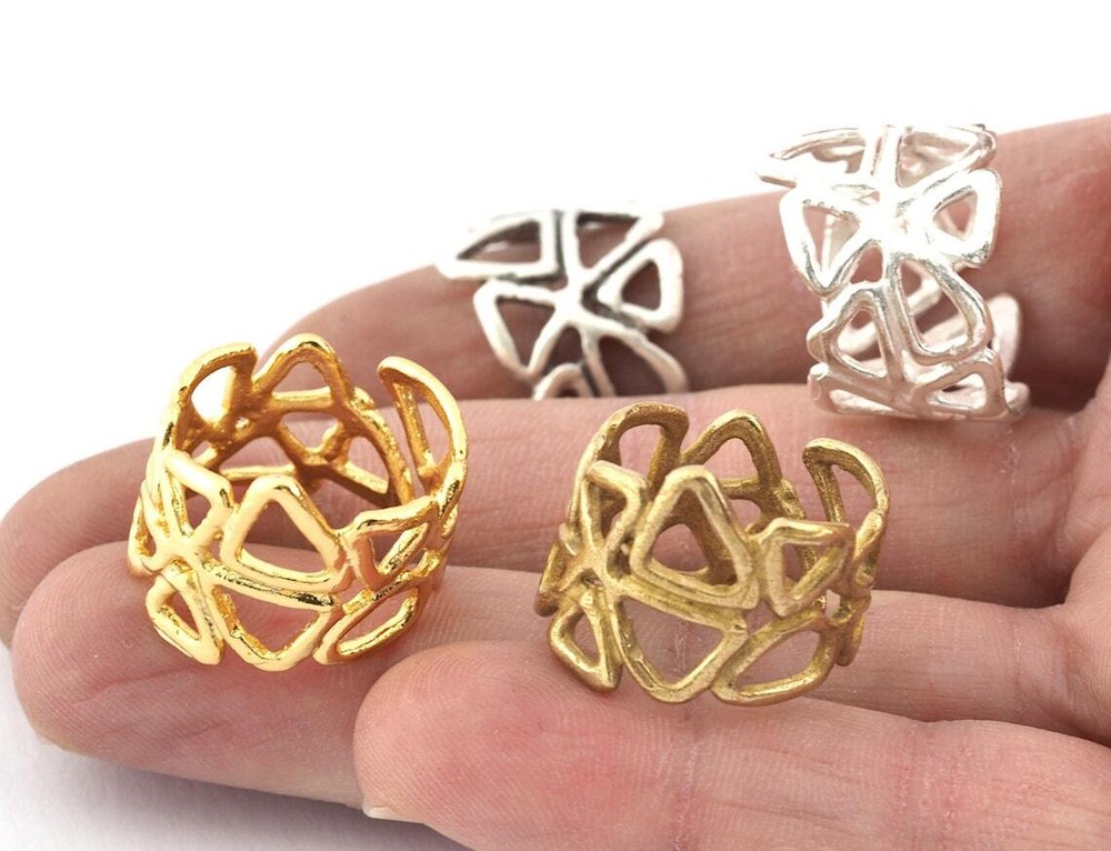 Triangles Adjustable Ring Raw brass,Shiny Silver,Antique silver,Shiny gold 5165
