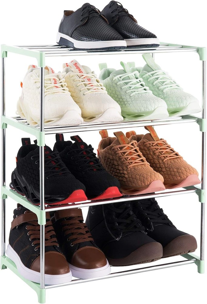 4-Tier Stackable Small Shoe Rack, Lightweight Shelf 4-Tier, Green