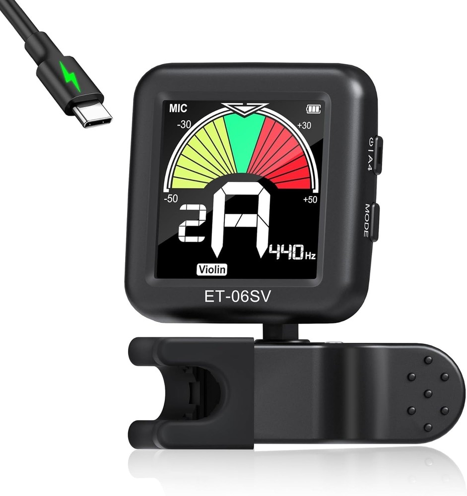 Big Display Rechargeable Clip-On Tuner for String Instruments - Easy to Use