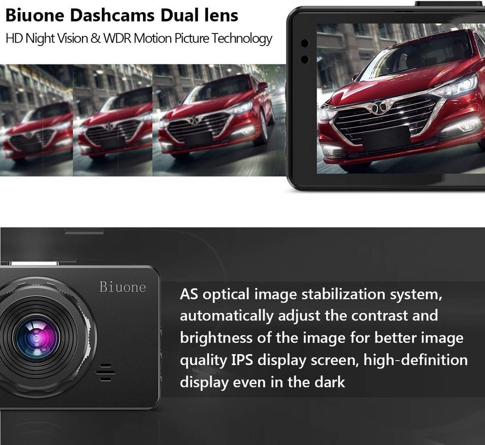 Car Dash Camera Front Rear 1080P with Loop Recording & G-Sensor - Night Vision