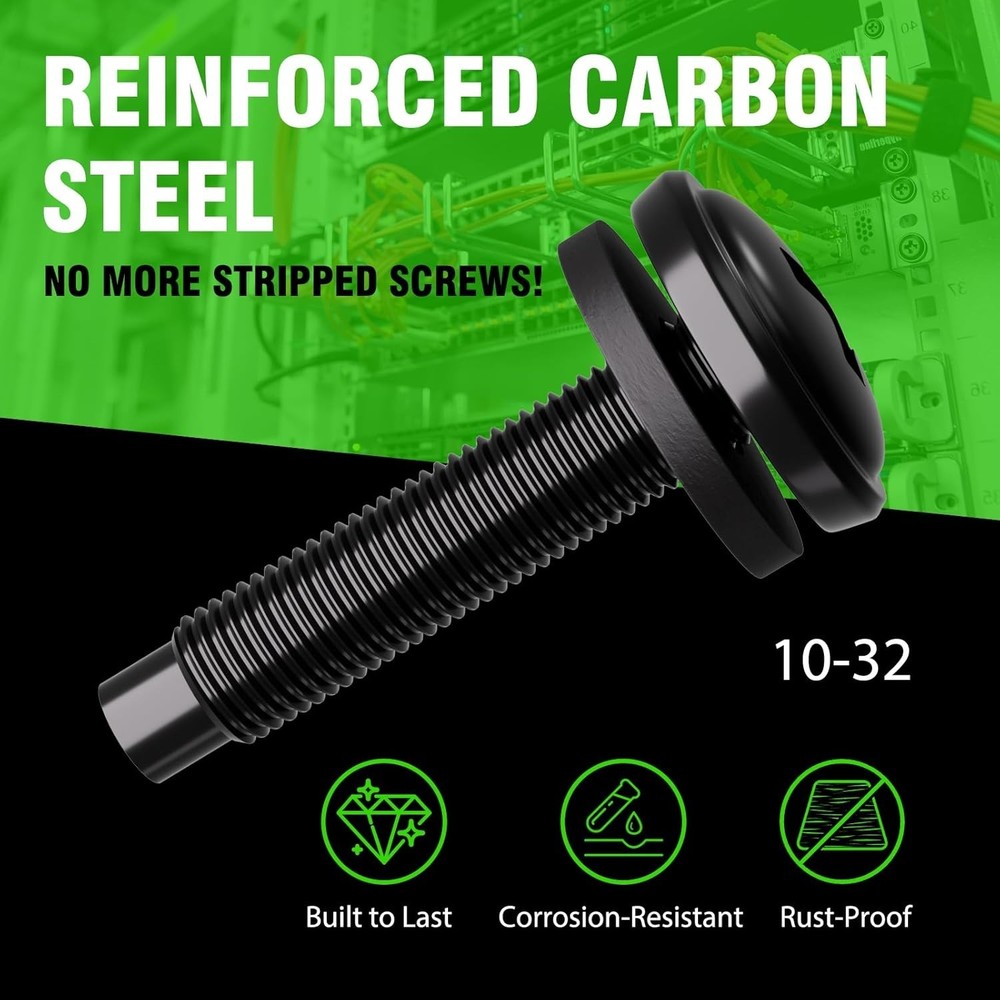 50-Pack 10-32 Rack Screws with Washers – Durable, Rust-Resistant for Server Rack