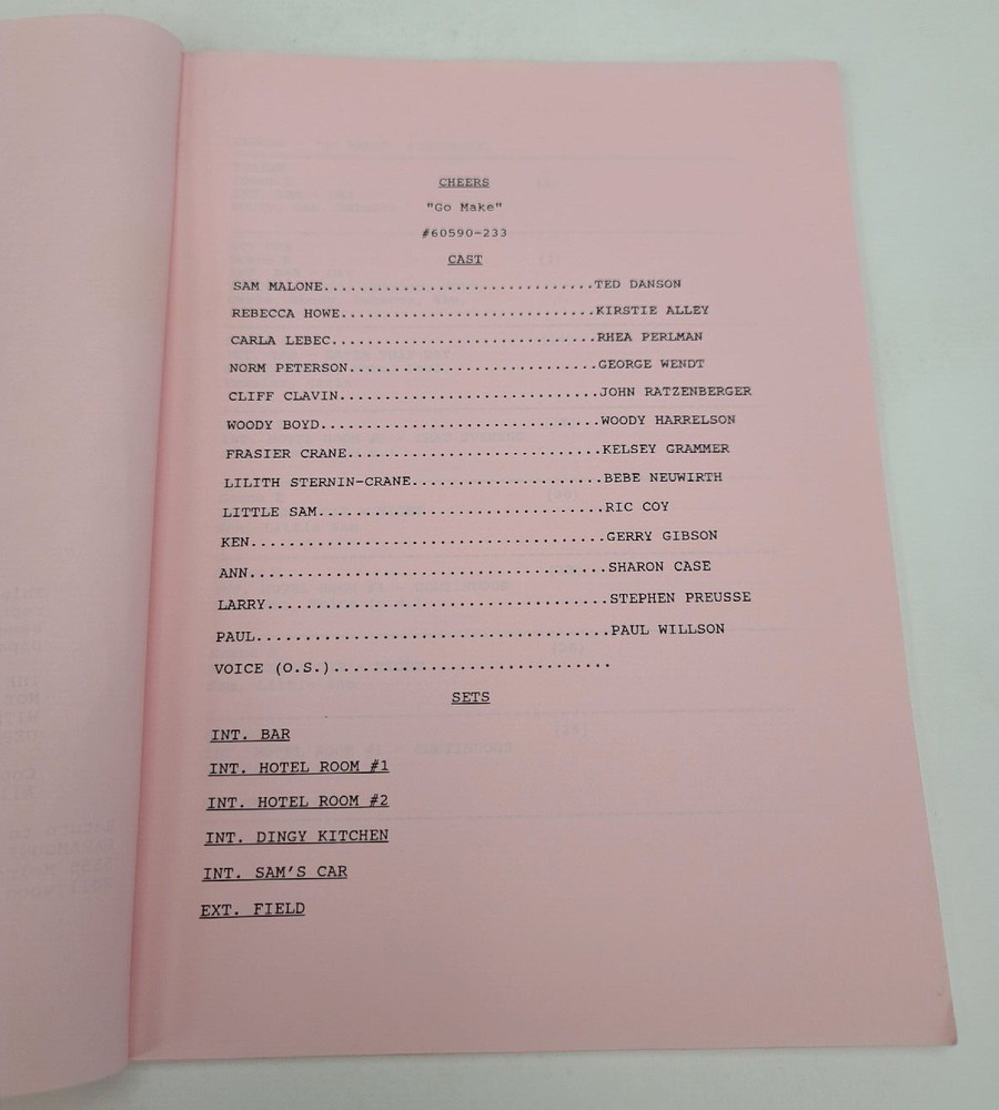 CHEERS / Phoef Sutton 1991 TV Script, Sharon Case & Joyce Agu "Go Make"