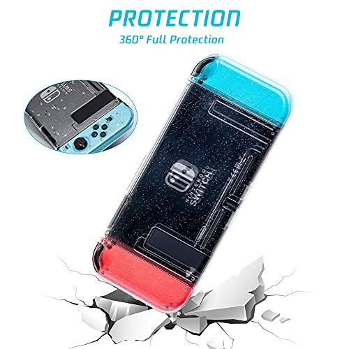 Glitter Clear Case for Nintendo Switch, TPU Silicone Soft Shell Dockable