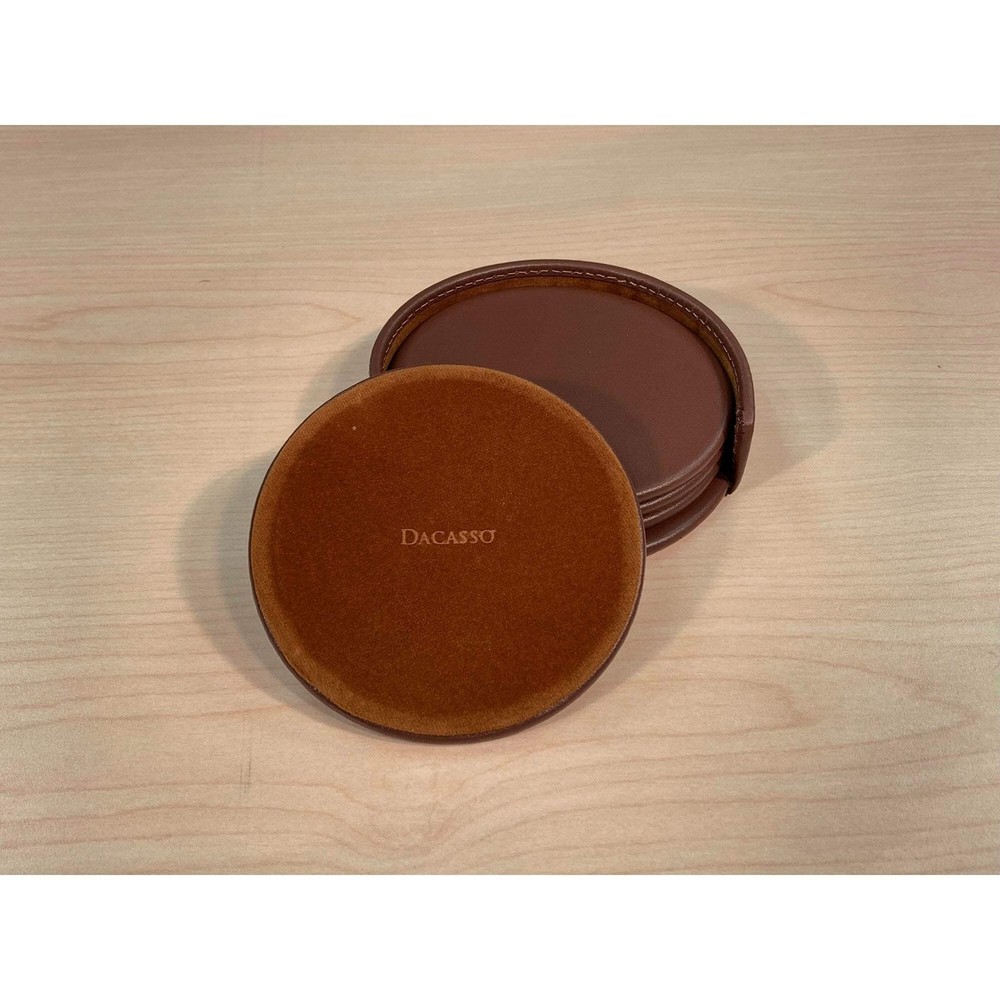 Dacasso Rustic Brown Leather 4-Round Coaster Set