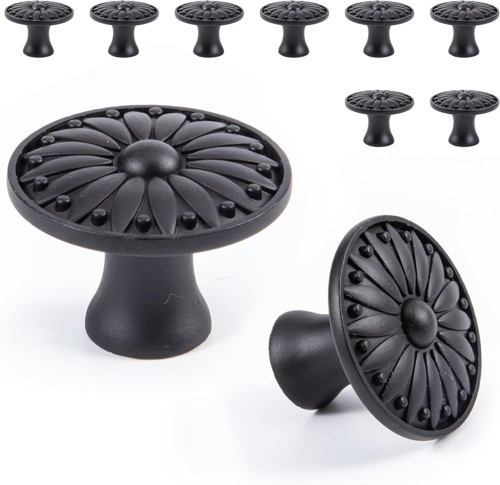 10 Pack Black Knobs for Cabinet Drawers Dresser, Vintage Solid Matte