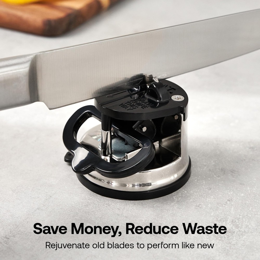 Silver Knife Sharpener with PowerGrip Suction for Effortless Kitchen Use
