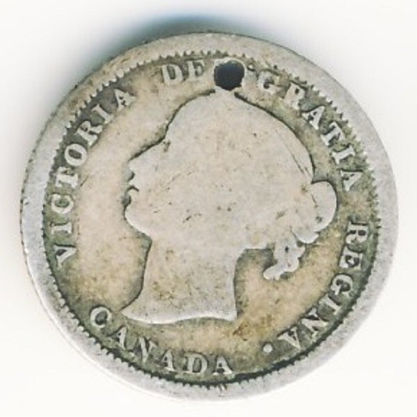 1870 Canada Silver Half Dime / Five Cent !! Hole