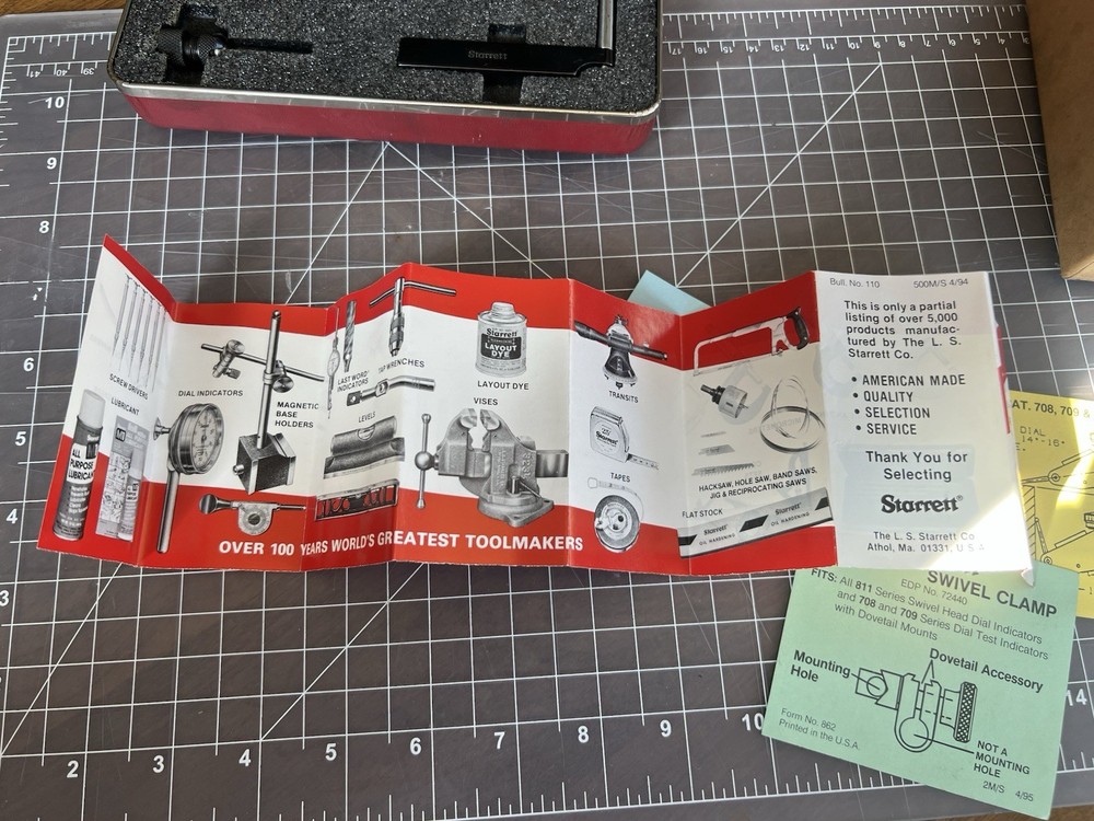 Starrett Dial Test Indicator 709 ACZ w/ Attachments Kit, Papers, Case and Box