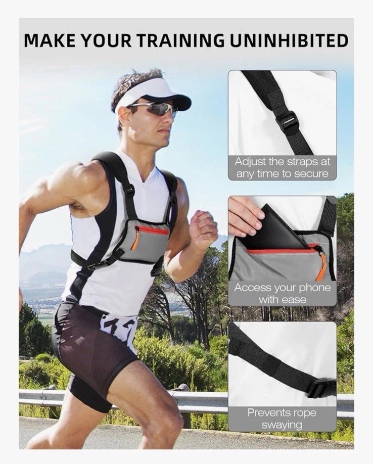 Neverwhy Reflective Running Chest Pack Phone Holder Adjustable Black Red